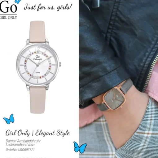 Girl Only GO Damenuhr Analog Quarzuhr mit Lederarmband rosa UGO697171