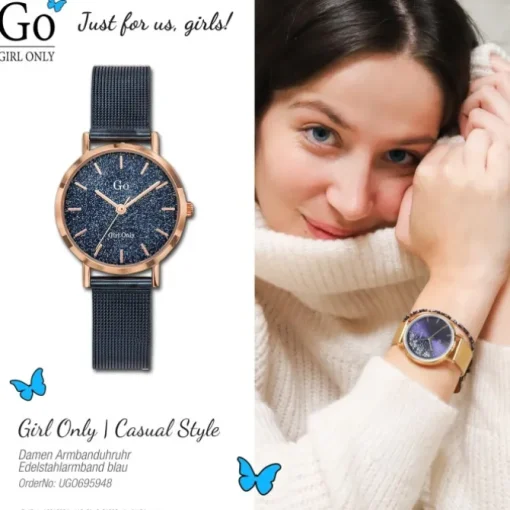 Girl Only GO Damenuhr Analog Quarzuhr mit Edelstahlarmband blau UGO695948
