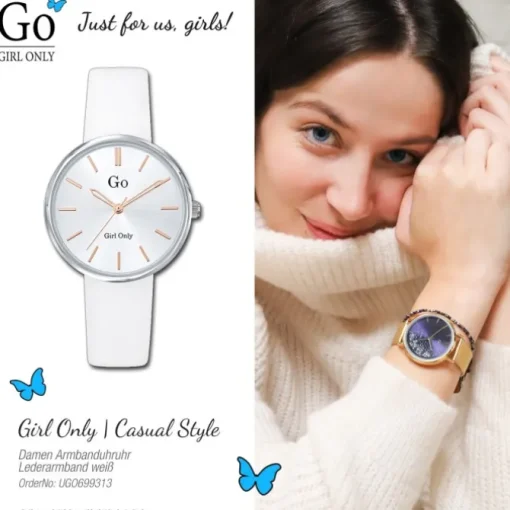 Girl Only GO Damenuhr Analog Quarzuhr mit Lederarmband weiß UGO699313