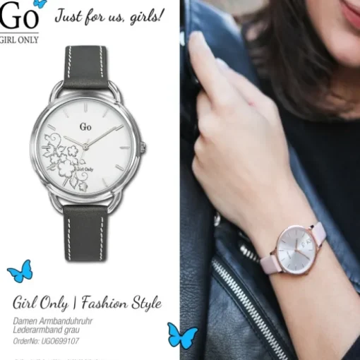 Girl Only GO Damenuhr Analog Quarzuhr mit Lederarmband grau weiß UGO699107