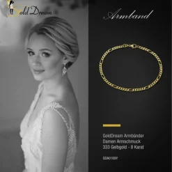 GoldDream Armband Figaro diamantiert 333 Gold 19cm 8 Karat GDA0169Y