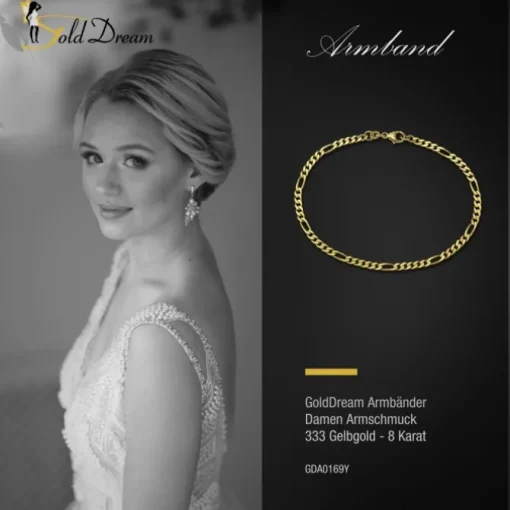 GoldDream Armband Figaro diamantiert 333 Gold 19cm 8 Karat GDA0169Y