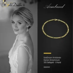GoldDream Armband Figaro diamantiert 333 Gold 19cm 8 Karat GDA0059Y