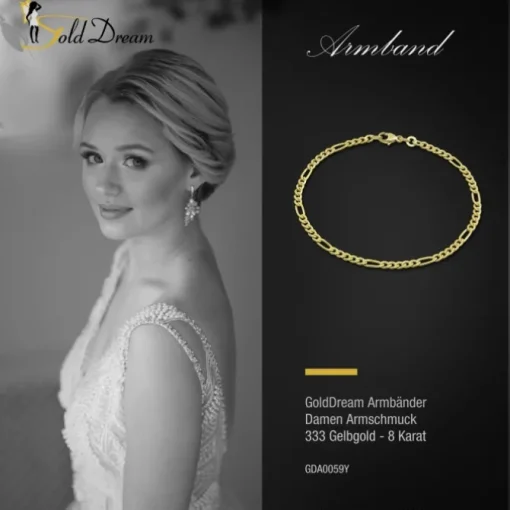 GoldDream Armband Figaro diamantiert 333 Gold 19cm 8 Karat GDA0059Y