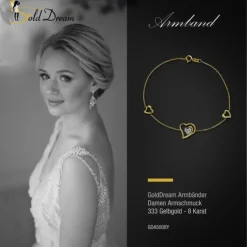 GoldDream Armband Herzen Zirkonia weiß 333 Gold 18,5cm 8 Karat GDA5008Y