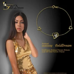 GoldDream Armband Herzen Zirkonia weiß 333 Gold 18,5cm 8 Karat GDA5008Y