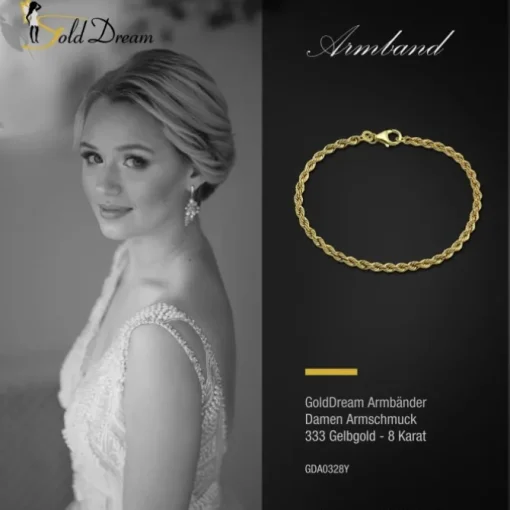 GoldDream Armband Kordel hohl 333 Gold 18,5cm 8 Karat GDA0328Y