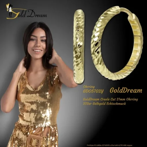 GoldDream Creole Cut 21mm Ohrring 333er Gelbgold Echtschmuck GDO5702Y