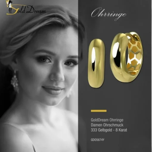 GoldDream Creole Glanz 15mm Ohrring 333er Gelbgold Echtschmuck GDO5674Y
