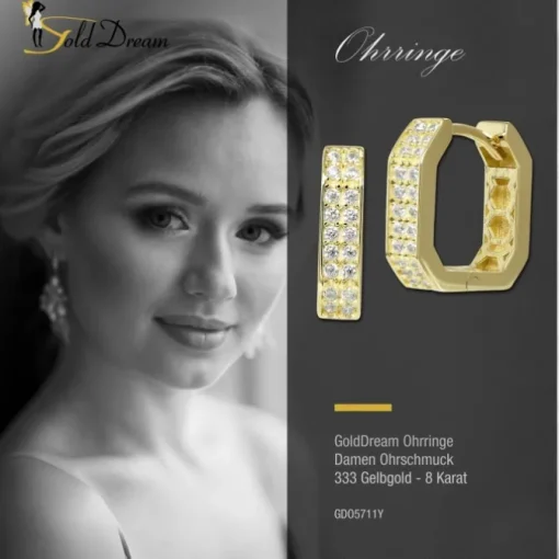 GoldDream Creole Karree small Zirkonia Ohrring 333er Gold Echtschmuck GDO5711Y