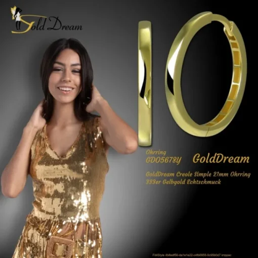 GoldDream Creole Simple 21mm Ohrring 333er Gelbgold Echtschmuck GDO5678Y