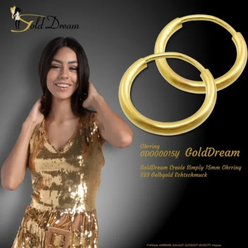 GoldDream Creole Simply 15mm Ohrring 333 Gelbgold Echtschmuck GDO00015Y