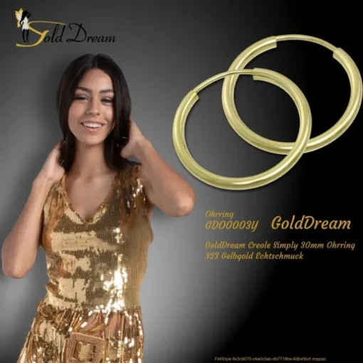 GoldDream Creole Simply 30mm Ohrring 333 Gelbgold Echtschmuck GDO0003Y