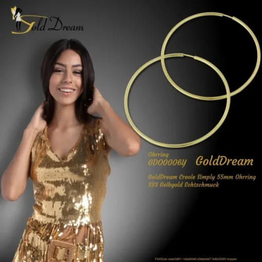 GoldDream Creole Simply 55mm Ohrring 333 Gelbgold Echtschmuck GDO0006Y