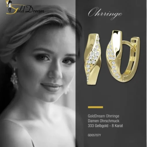 GoldDream Creole Wave oval Zirkonia Ohrring 333er Gold Echtschmuck GDO5707Y