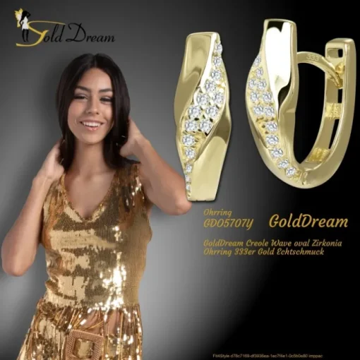 GoldDream Creole Wave oval Zirkonia Ohrring 333er Gold Echtschmuck GDO5707Y