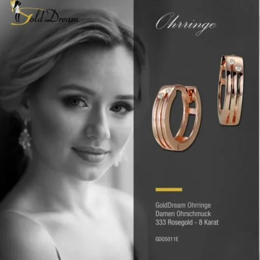 GoldDream Creole Zirkonia weiß Ohrring 333er Rosegold Echtschmuck GDO5011E