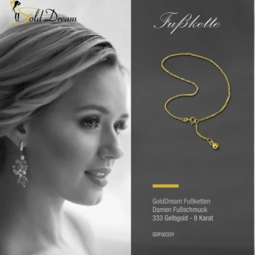 GoldDream Fußkette Singapur Kugel 333 Gold 25cm Damen Echtschmuck GDF0035Y