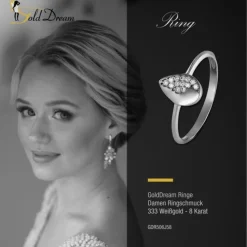 GoldDream Gold Ring Blatt Zirkonia weiß Gr.58 333er Weißgold GDR506J58
