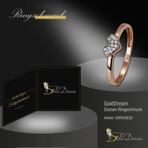 GoldDream Gold Ring Herz Zirkonia weiß Gr.58 333er Rosegold GDR503E58