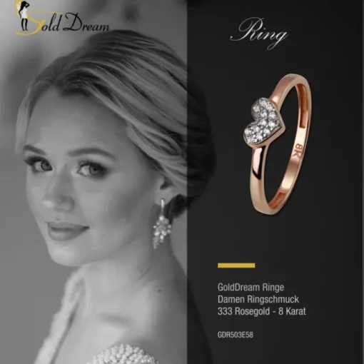 GoldDream Gold Ring Herz Zirkonia weiß Gr.58 333er Rosegold GDR503E58