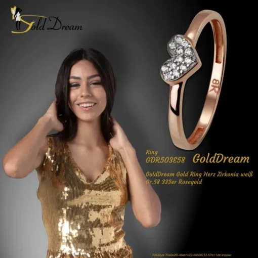 GoldDream Gold Ring Herz Zirkonia weiß Gr.58 333er Rosegold GDR503E58