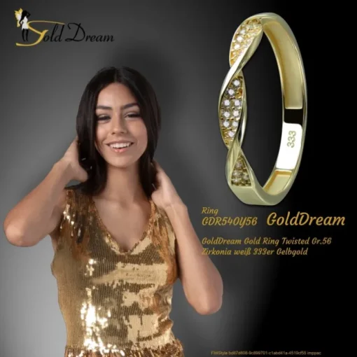 GoldDream Gold Ring Twisted Gr.56 Zirkonia weiß 333er Gelbgold GDR540Y56