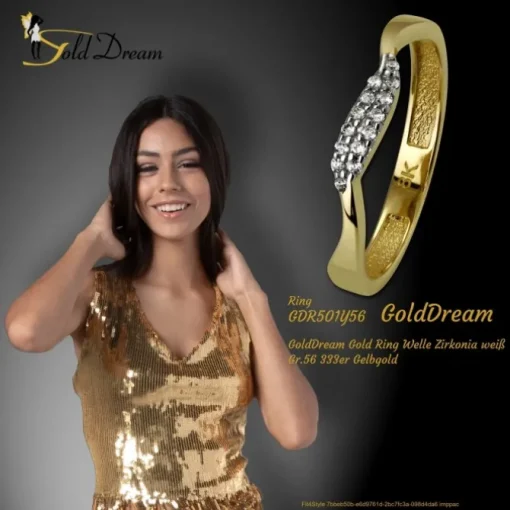 GoldDream Gold Ring Welle Zirkonia weiß Gr.56 333er Gelbgold GDR501Y56