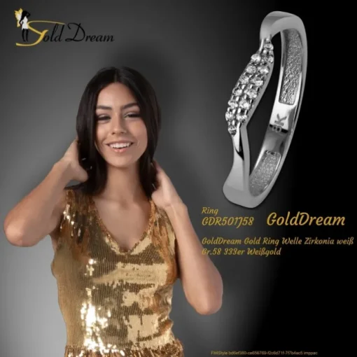 GoldDream Gold Ring Welle Zirkonia weiß Gr.58 333er Weißgold GDR501J58