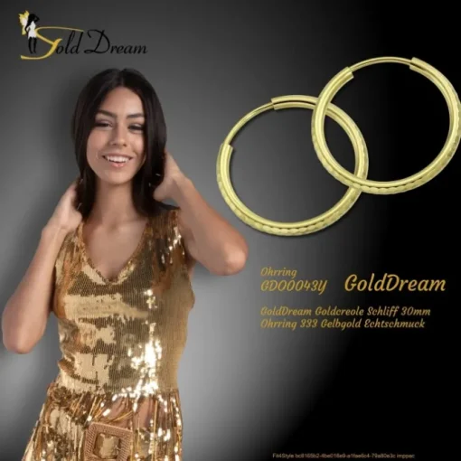GoldDream Goldcreole Schliff 30mm Ohrring 333 Gelbgold Echtschmuck GDO0043Y