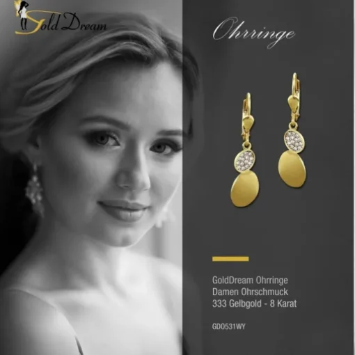 GoldDream Ohrhänger Oval Zirkonia weiß Ohrring 333 Gold Echtschmuck GDO531WY