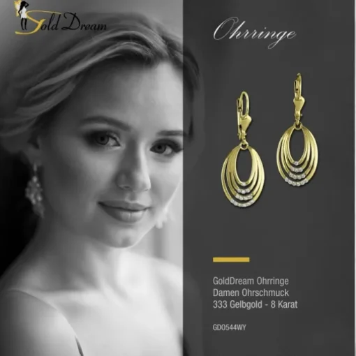 GoldDream Ohrhänger Ovale Zirkonia weiß Ohrring 333 Gold Echtschmuck GDO544WY