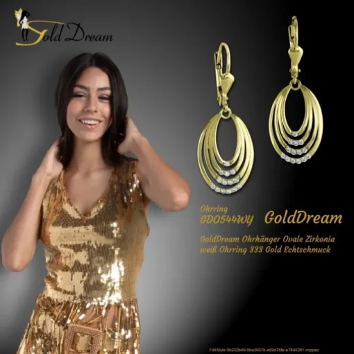 GoldDream Ohrhänger Ovale Zirkonia weiß Ohrring 333 Gold Echtschmuck GDO544WY