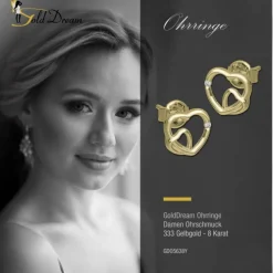 GoldDream Ohrstecker Doppelherz Zirkonia Ohrring 333 Gold Echtschmuck GDO5638Y