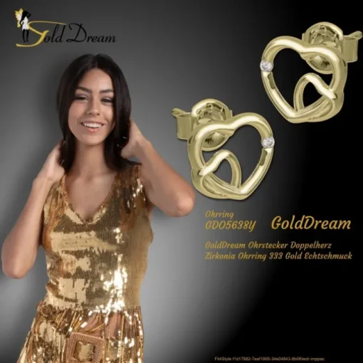 GoldDream Ohrstecker Doppelherz Zirkonia Ohrring 333 Gold Echtschmuck GDO5638Y