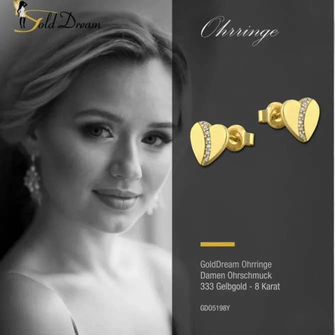 GoldDream Ohrstecker Herz Zirkonia Ohrring 333 Gelbgold Echtschmuck GDO5198Y
