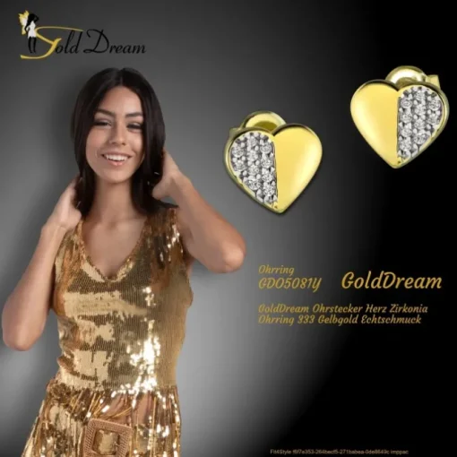 GoldDream Ohrstecker Herz Zirkonia Ohrring 333 Gelbgold Echtschmuck GDO5081Y