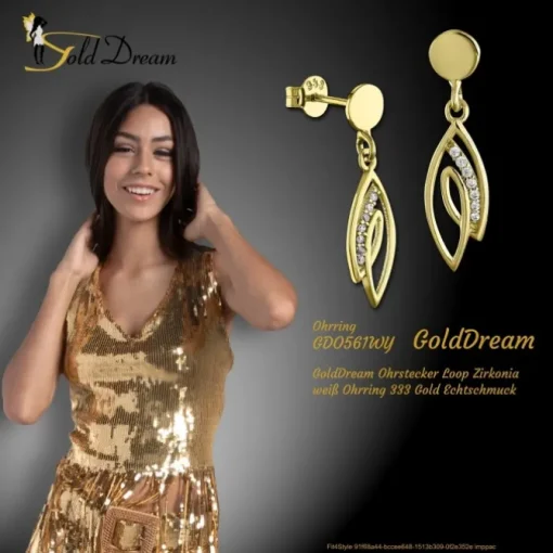 GoldDream Ohrstecker Loop Zirkonia weiß Ohrring 333 Gold Echtschmuck GDO561WY