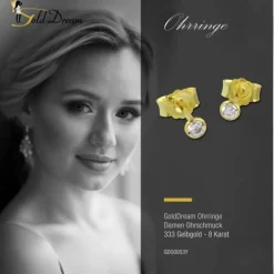 GoldDream Ohrstecker Zirkonia 3mm weiß Ohrring 333 Gelbgold GDO0053Y
