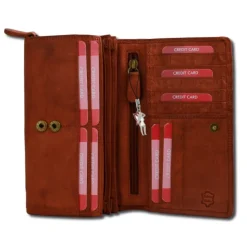 Großes Portemonnaie Querformat XXL Leder cognac Brieftasche OPD410O