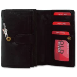 Großes Portemonnaie Querformat Leder schwarz Brieftasche OPD421S