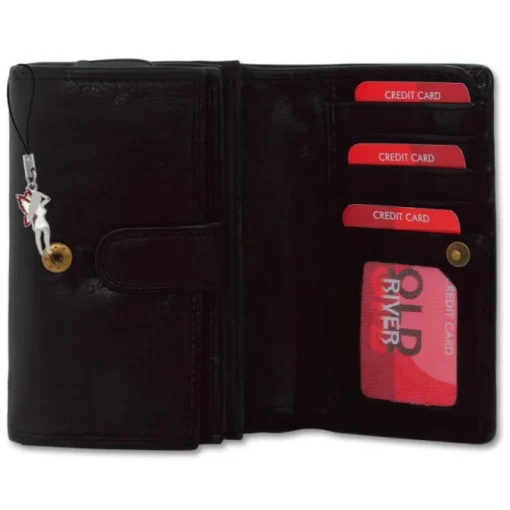 Großes Portemonnaie Querformat Leder schwarz Brieftasche OPD421S