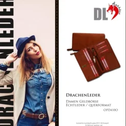 Großes Portemonnaie Querformat XXL Leder cognac Brieftasche OPD410O