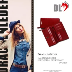 Großes Portemonnaie Querformat XXL Leder rot Brieftasche OPD410R