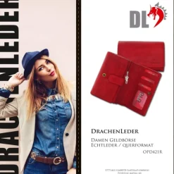 Großes Portemonnaie Querformat Leder rot Brieftasche OPD421R