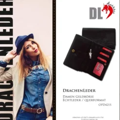 Großes Portemonnaie Querformat Leder schwarz Brieftasche OPD421S