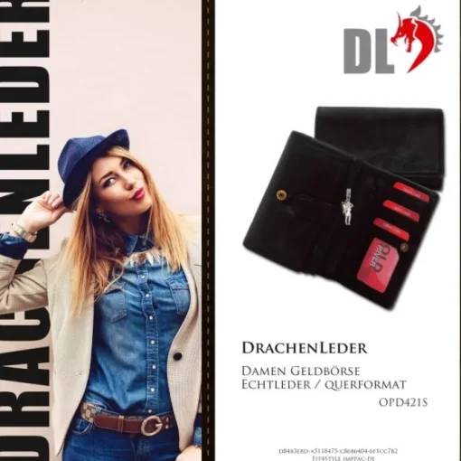 Großes Portemonnaie Querformat Leder schwarz Brieftasche OPD421S
