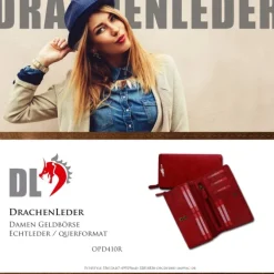Großes Portemonnaie Querformat XXL Leder rot Brieftasche OPD410R