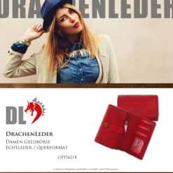 Großes Portemonnaie Querformat Leder rot Brieftasche OPD421R