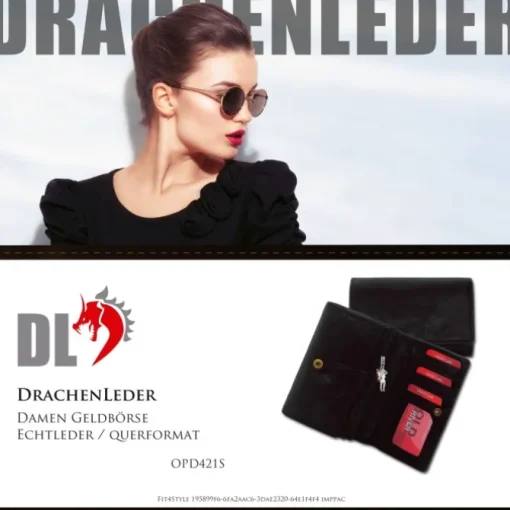 Großes Portemonnaie Querformat Leder schwarz Brieftasche OPD421S